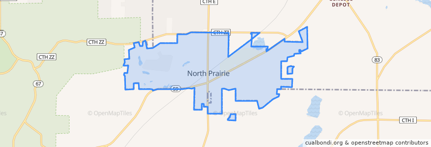 Mapa de ubicacion de North Prairie.