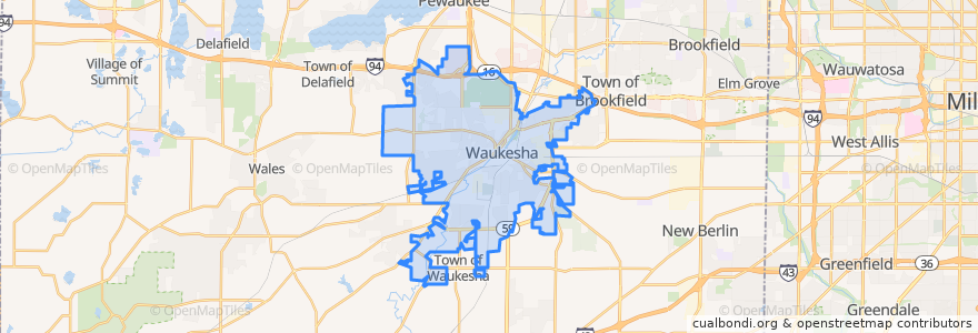 Mapa de ubicacion de Waukesha.