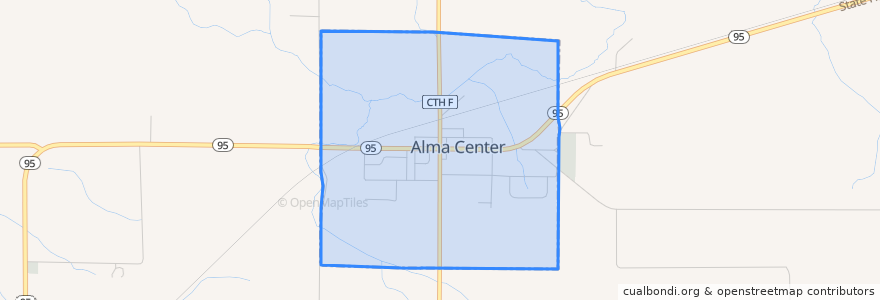 Mapa de ubicacion de Alma Center.