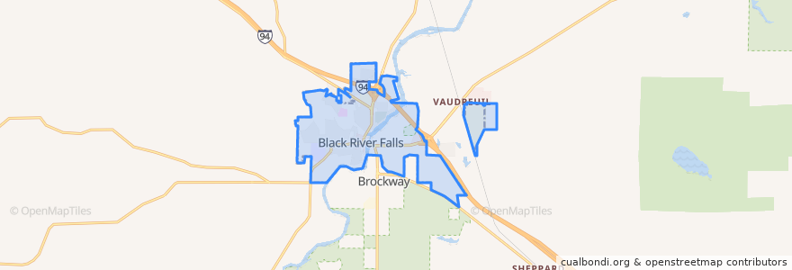 Mapa de ubicacion de Black River Falls.