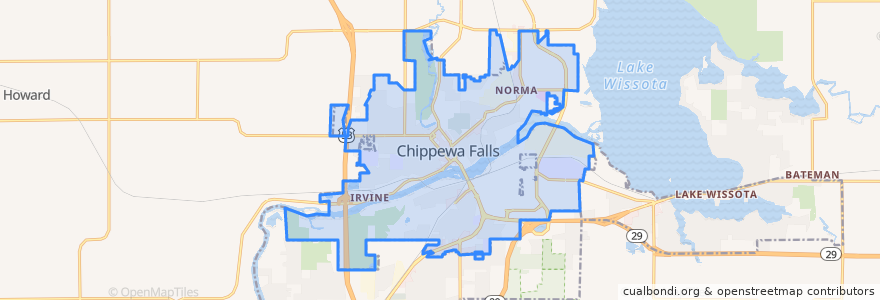 Mapa de ubicacion de Chippewa Falls.