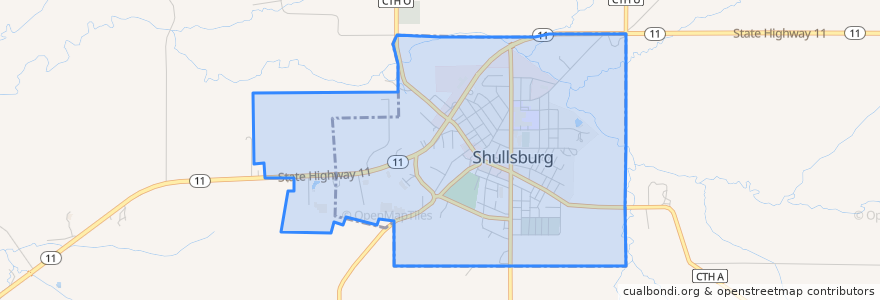 Mapa de ubicacion de Shullsburg.