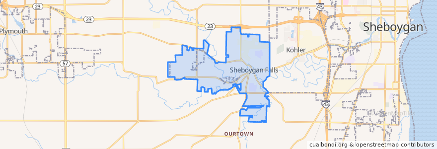 Mapa de ubicacion de Sheboygan Falls.