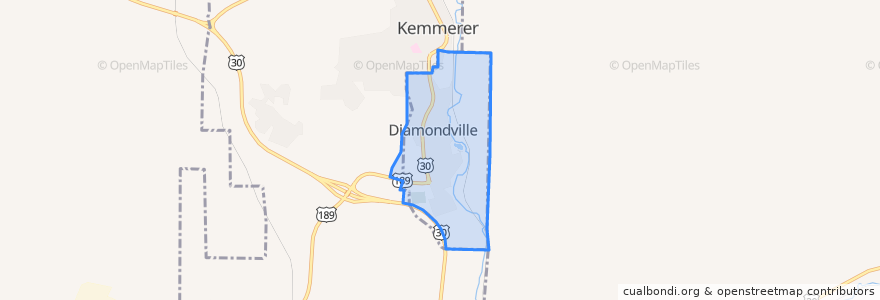 Mapa de ubicacion de Diamondville.