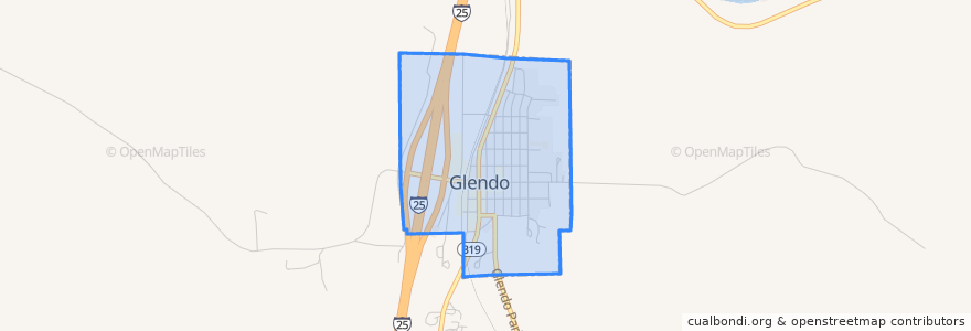 Mapa de ubicacion de Glendo.