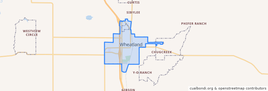 Mapa de ubicacion de Wheatland.