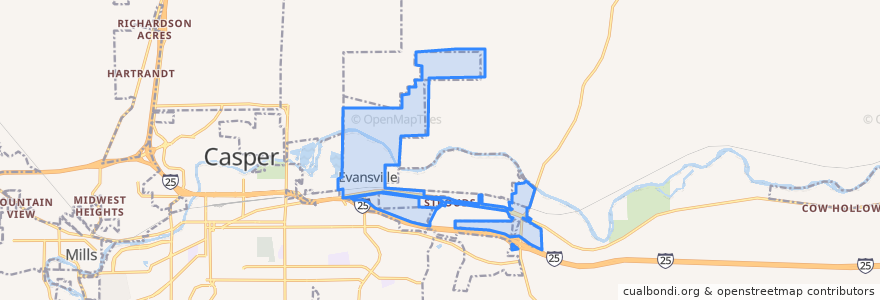 Mapa de ubicacion de Evansville.