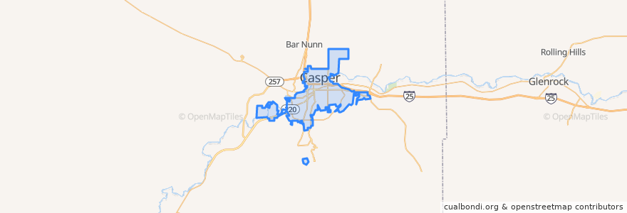 Mapa de ubicacion de Casper.