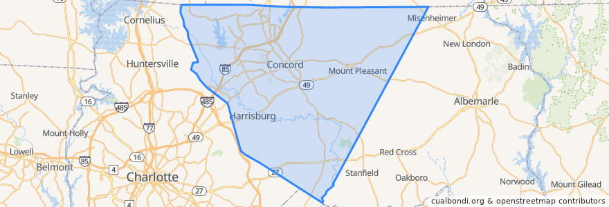 Mapa de ubicacion de Cabarrus County.