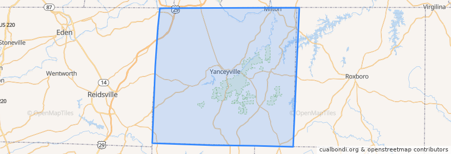 Mapa de ubicacion de Caswell County.