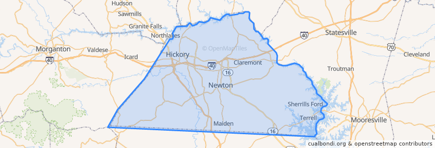 Mapa de ubicacion de Catawba County.