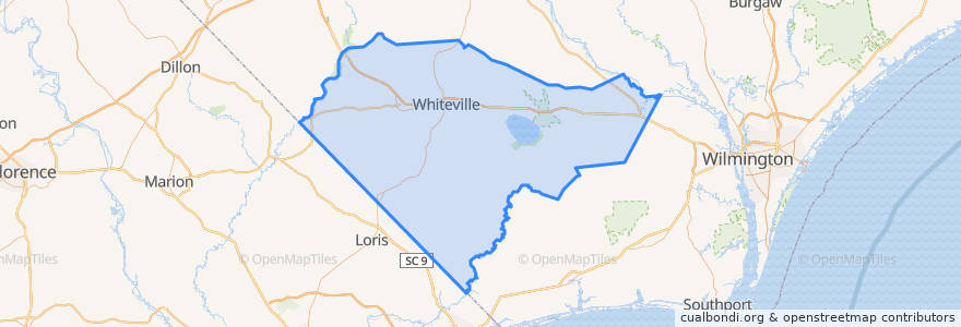 Mapa de ubicacion de Columbus County.