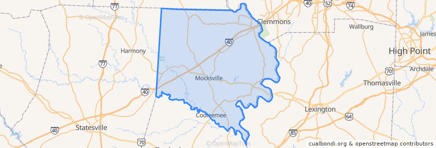 Mapa de ubicacion de Davie County.