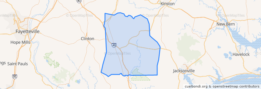 Mapa de ubicacion de Duplin County.