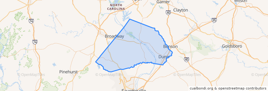 Mapa de ubicacion de Harnett County.