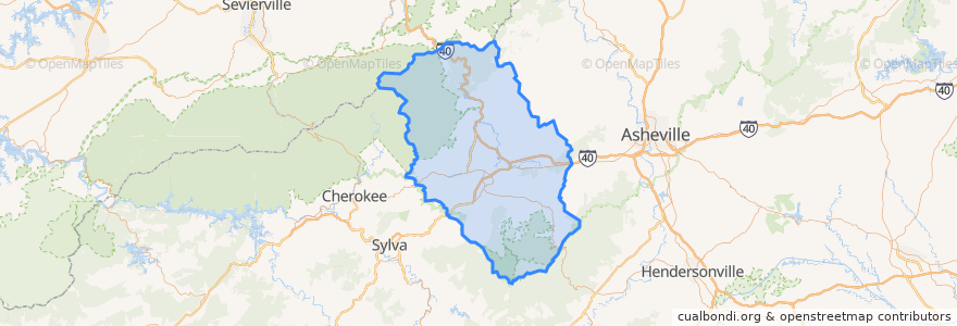 Mapa de ubicacion de Haywood County.
