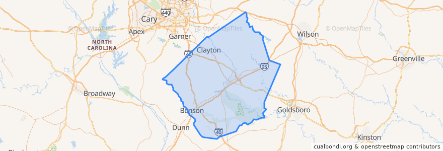 Mapa de ubicacion de Johnston County.