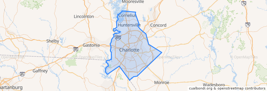 Mapa de ubicacion de Mecklenburg County.