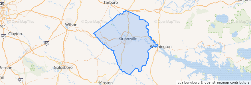 Mapa de ubicacion de Pitt County.