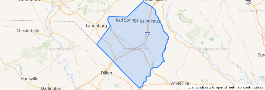 Mapa de ubicacion de Robeson County.