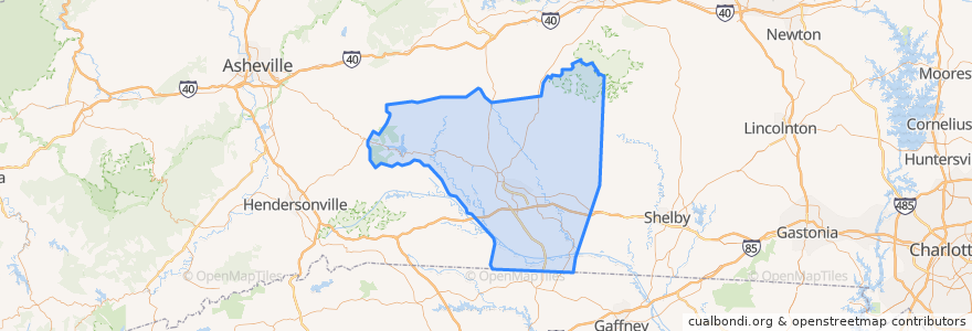 Mapa de ubicacion de Rutherford County.