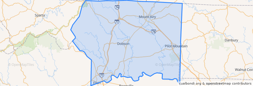 Mapa de ubicacion de Surry County.