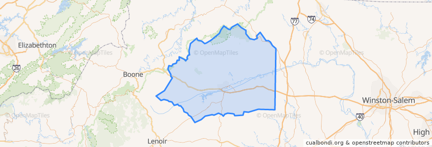 Mapa de ubicacion de Wilkes County.