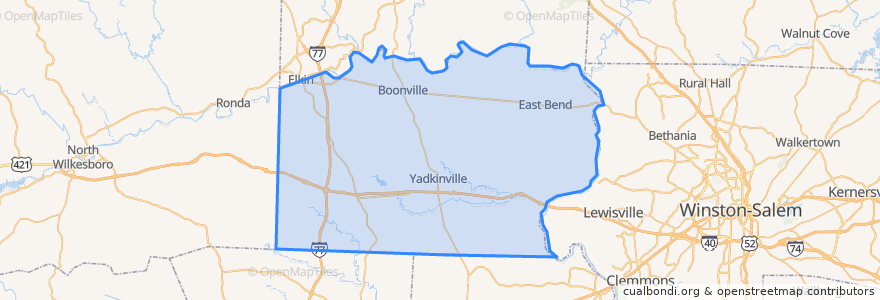 Mapa de ubicacion de Yadkin County.