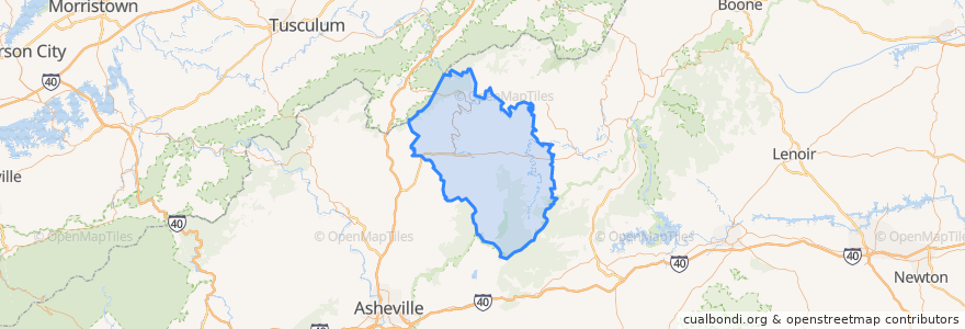 Mapa de ubicacion de Yancey County.