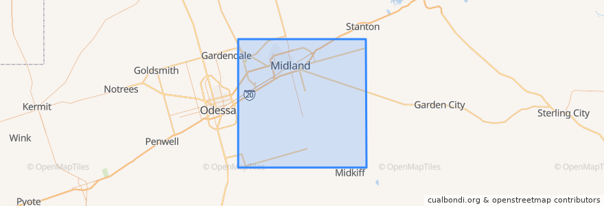 Mapa de ubicacion de Midland County.