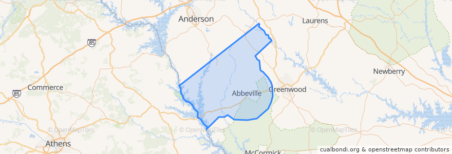 Mapa de ubicacion de Abbeville County.
