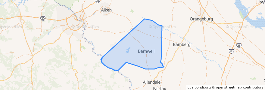 Mapa de ubicacion de Barnwell County.