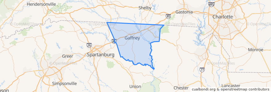 Mapa de ubicacion de Cherokee County.