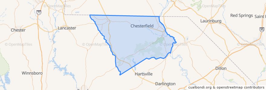 Mapa de ubicacion de Chesterfield County.