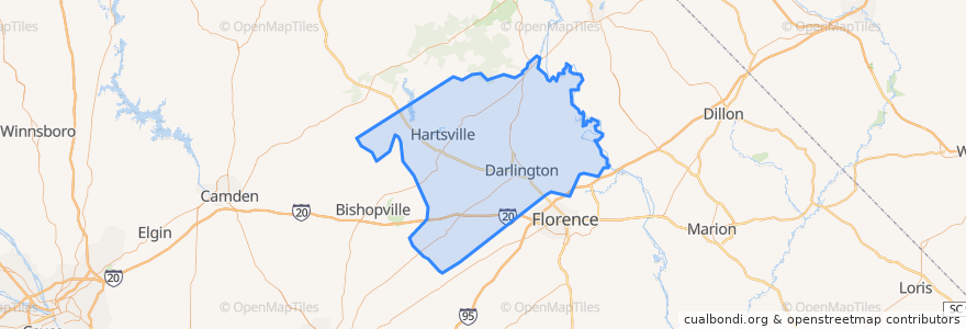 Mapa de ubicacion de Darlington County.