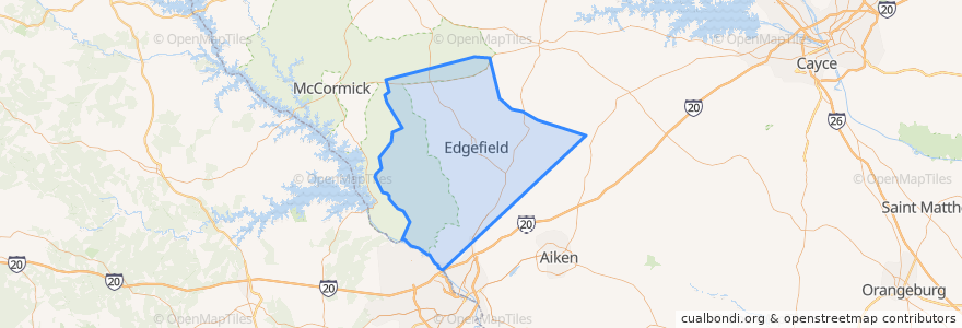 Mapa de ubicacion de Edgefield County.