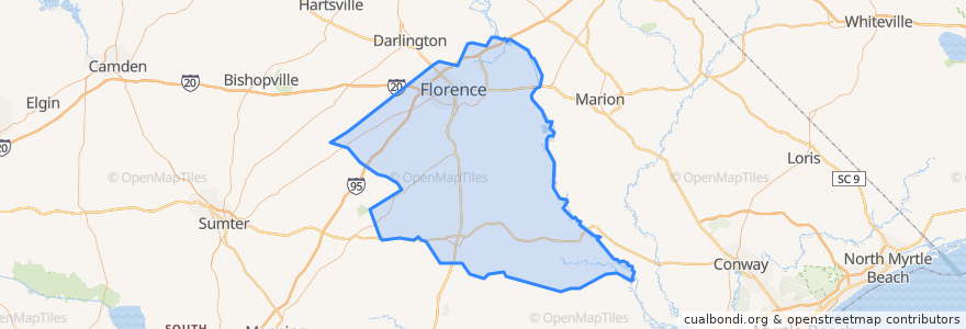 Mapa de ubicacion de Florence County.