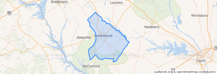 Mapa de ubicacion de Greenwood County.