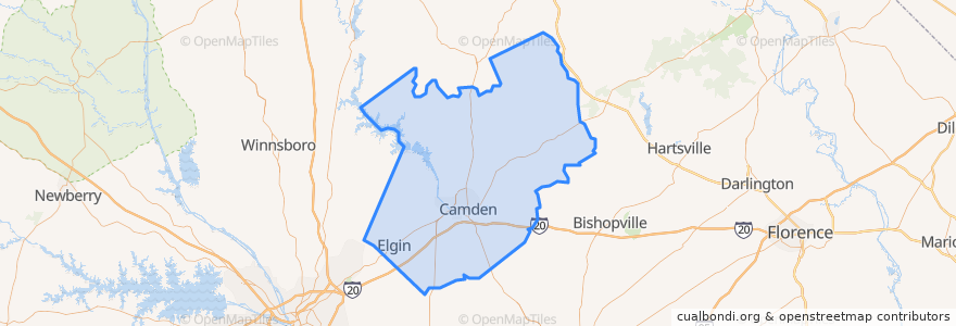 Mapa de ubicacion de Kershaw County.