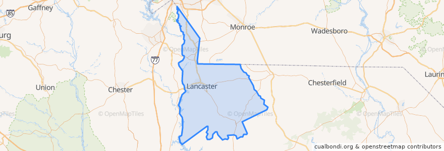 Mapa de ubicacion de Lancaster County.