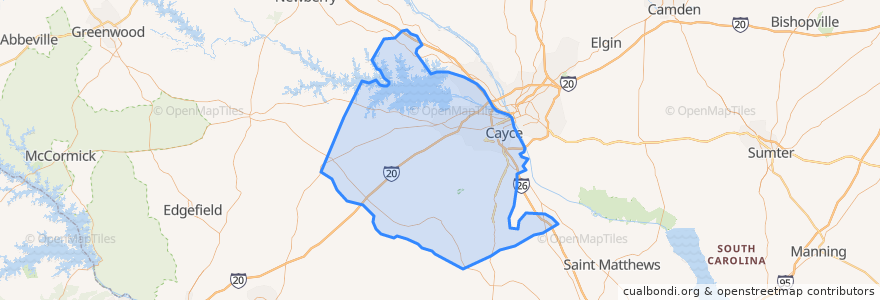 Mapa de ubicacion de Lexington County.