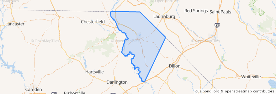Mapa de ubicacion de Marlboro County.