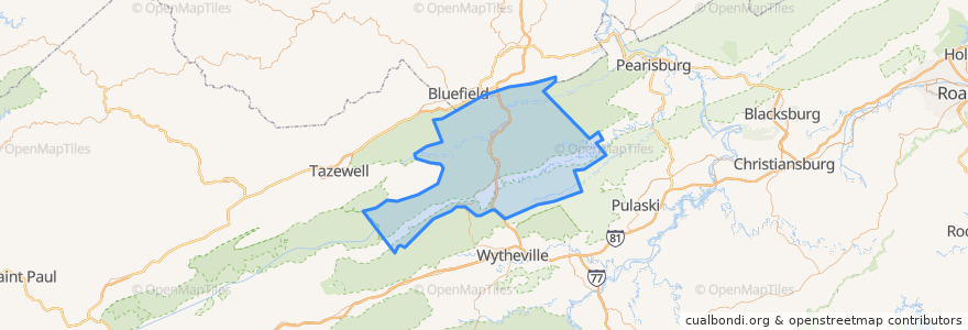 Mapa de ubicacion de Bland County.