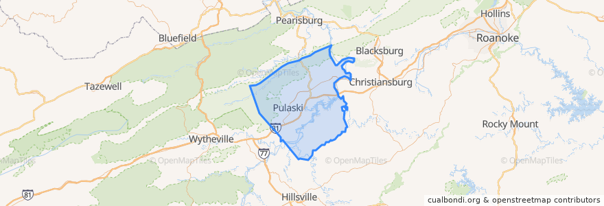 Mapa de ubicacion de Pulaski County.