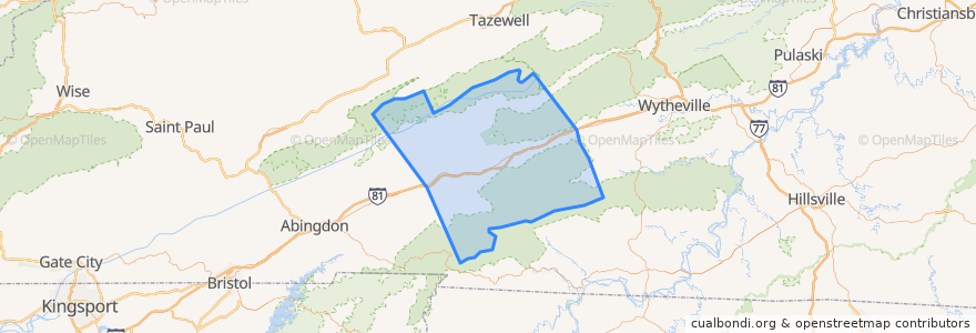 Mapa de ubicacion de Smyth County.