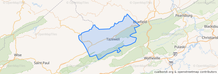 Mapa de ubicacion de Tazewell County.