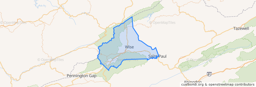 Mapa de ubicacion de Wise County.