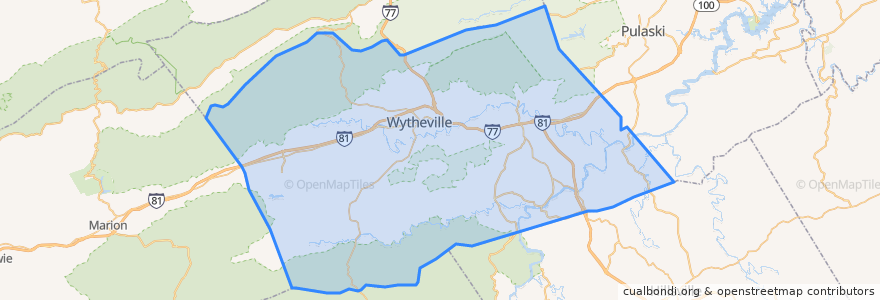 Mapa de ubicacion de Wythe County.
