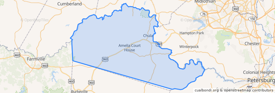 Mapa de ubicacion de Amelia County.