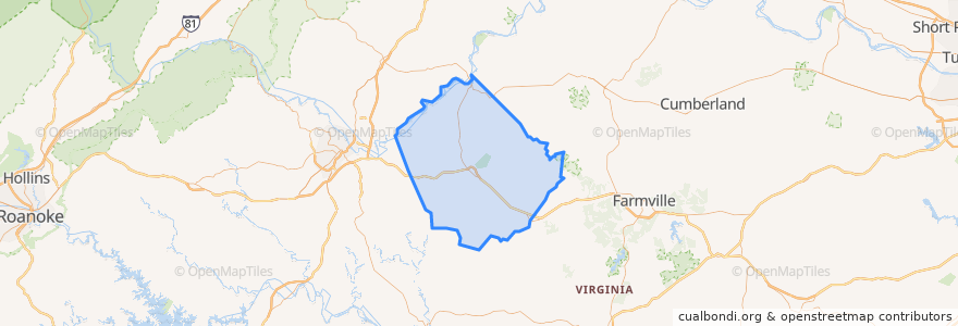 Mapa de ubicacion de Appomattox County.